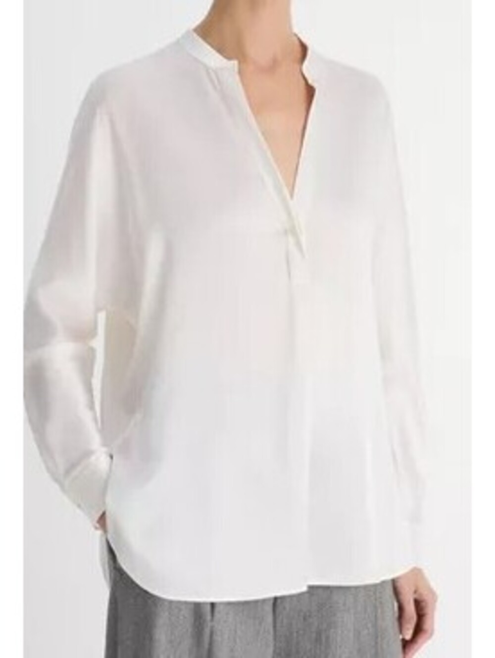 Vince 100% Silk Satin Band-Collar Button Up Blouse - Women's XS